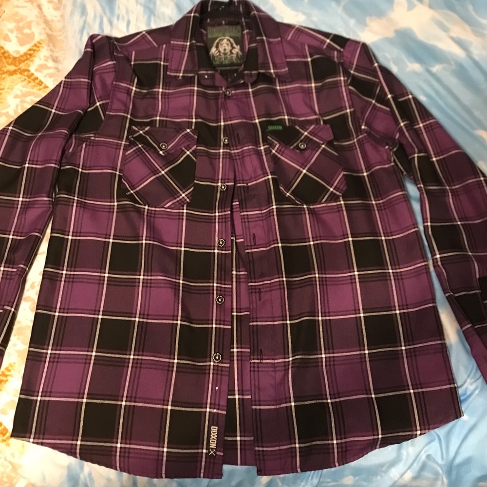 DIXXON The Regan Purple and Black Plaid Flannel Men's Lrg L/S Shirt $80